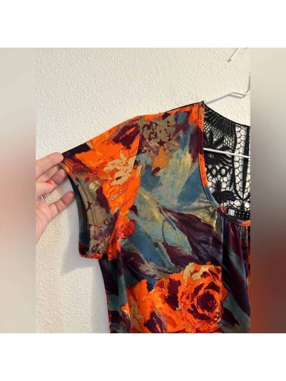 Fall Festival Whimsgoth Blouse Orange & Black Lace Sheer Back Womens Medium - Picture 7 of 13